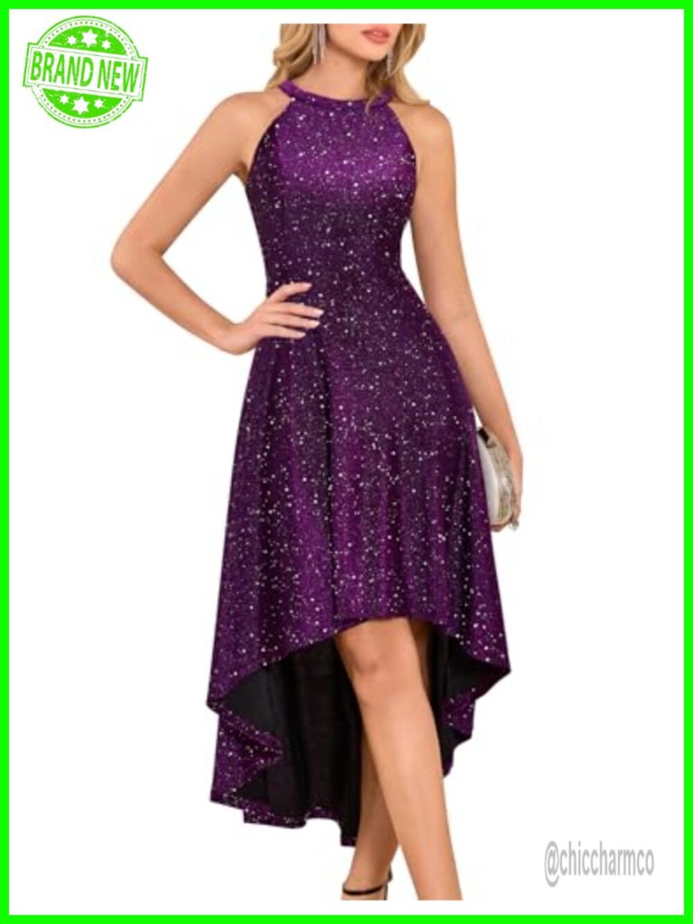 Women's Sequin Halter High-Low Cocktail Party Dress